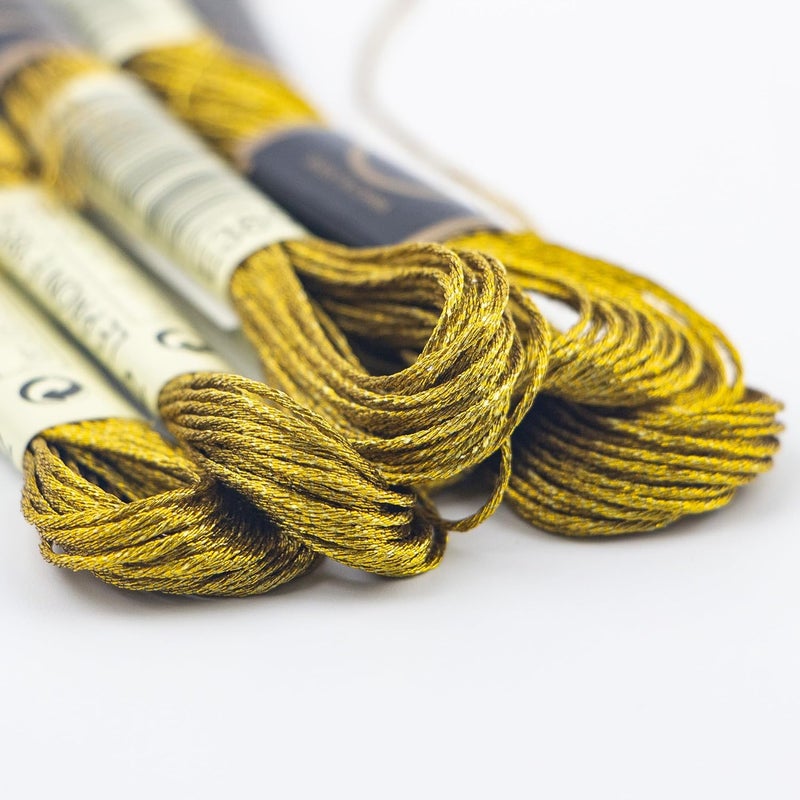 krastmon 6 Skeins Embroidery Thread, Metallic Gold Embroidery Floss Friendship Bracelet String, Polyester Cross-Stitch Threads for Hand Embroidery, String Art - Image 3